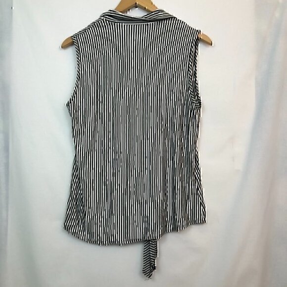 KIM & CAMI Black White Stripe Sleeveless Button Down Tie Knot Blouse Tank Top S - Picture 4 of 4